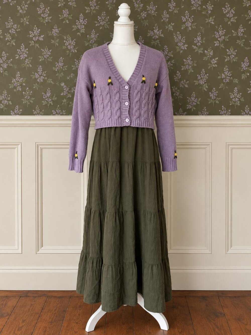 Lilac Purple Cottagecore Cropped Cardigan
